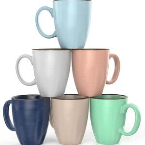 Francois et Mimi Set 6 12oz Designer Ribbed Style Colorful Ceramic Coffee Mug